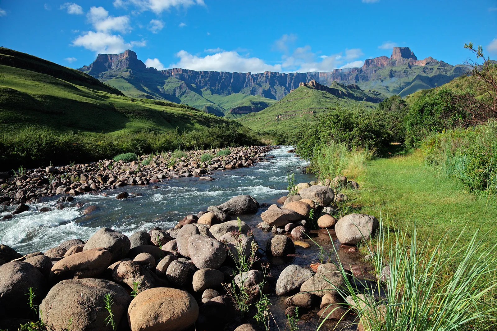 Lush valleys and clear streams in the Drakensberg region 