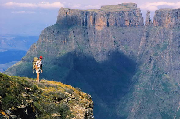 Panoramic view of the Drakensberg Mountains at sunrise